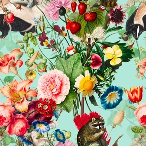 Animals,raccoon,skunks,flowers,vintage art