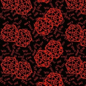 2 d20 Black and Red RPG Dice by Shari Lynn's Stitches