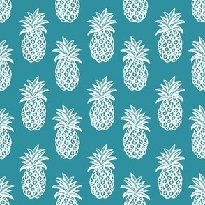  Pineapple fabric and wallpaper in teal blue and white