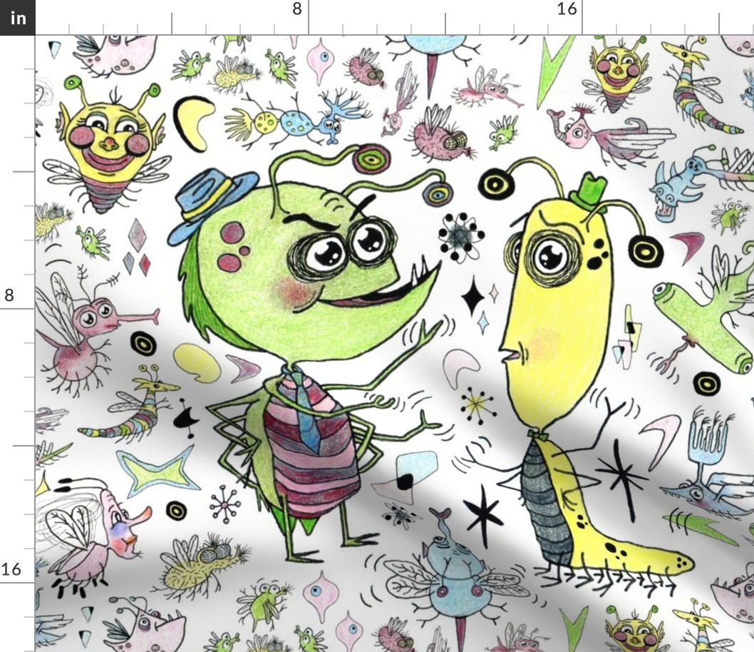 retro bugs: two bugs talking, jumbo Fabric | Spoonflower