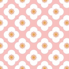  poppy geometric in pink and golden yellow on white