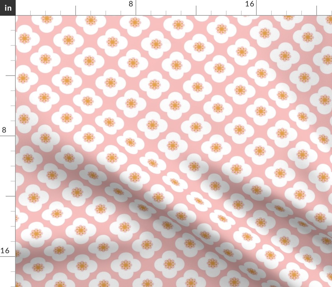  poppy geometric in pink and golden yellow on white