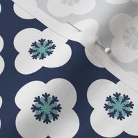  poppy geometric floral quatrefoil in navy and white