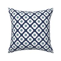  poppy geometric floral quatrefoil in navy and white