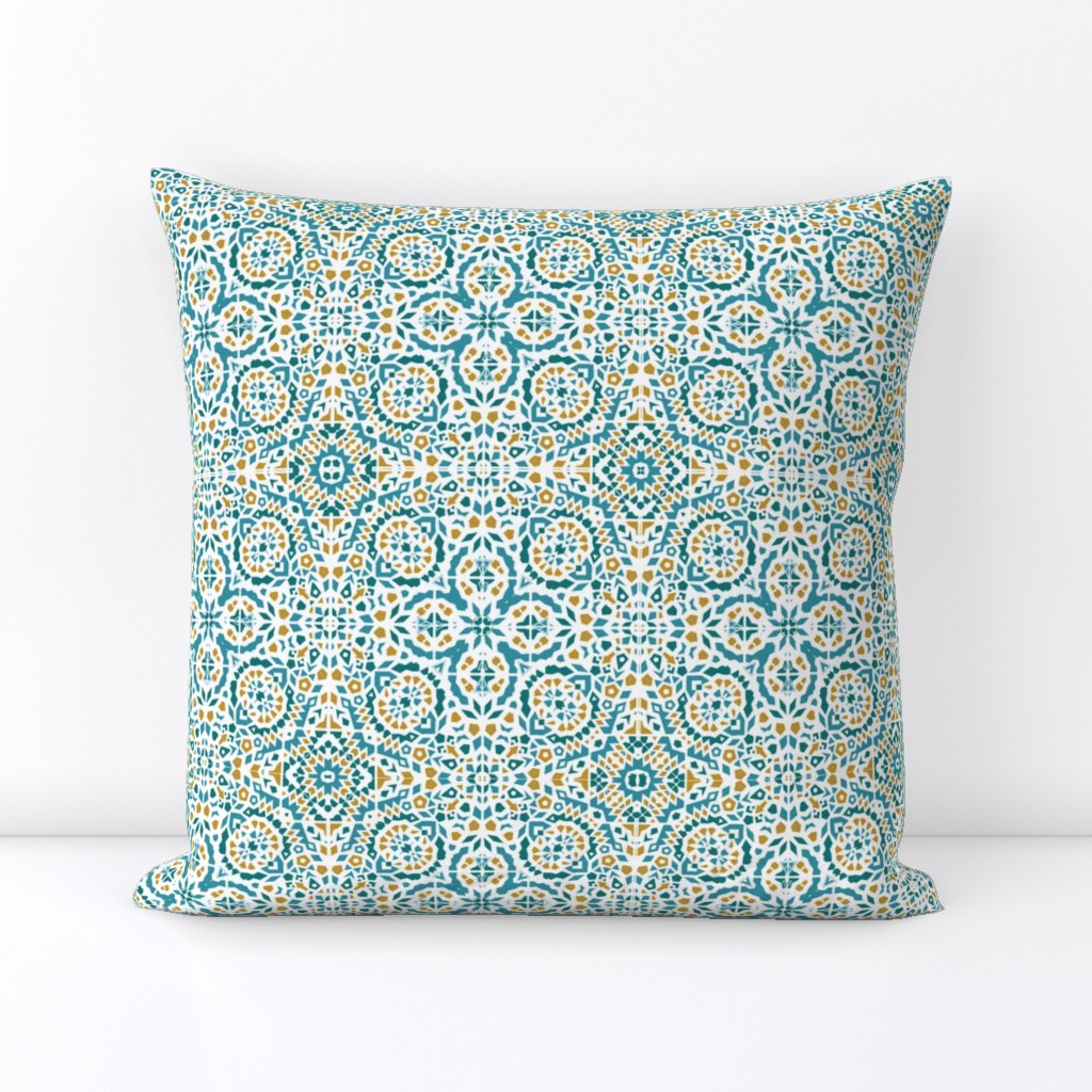 Teal and yellow Marrakesh Mini Bohemian teal, blue & rust mosaic