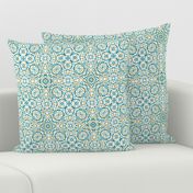 Teal and yellow Marrakesh Mini Bohemian teal, blue & rust mosaic