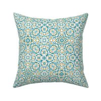 Teal and yellow Marrakesh Mini Bohemian teal, blue & rust mosaic