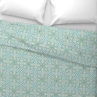 Teal and yellow Marrakesh Mini Bohemian teal, blue & rust mosaic