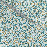 Teal and yellow Marrakesh Mini Bohemian teal, blue & rust mosaic