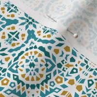 Teal and yellow Marrakesh Mini Bohemian teal, blue & rust mosaic