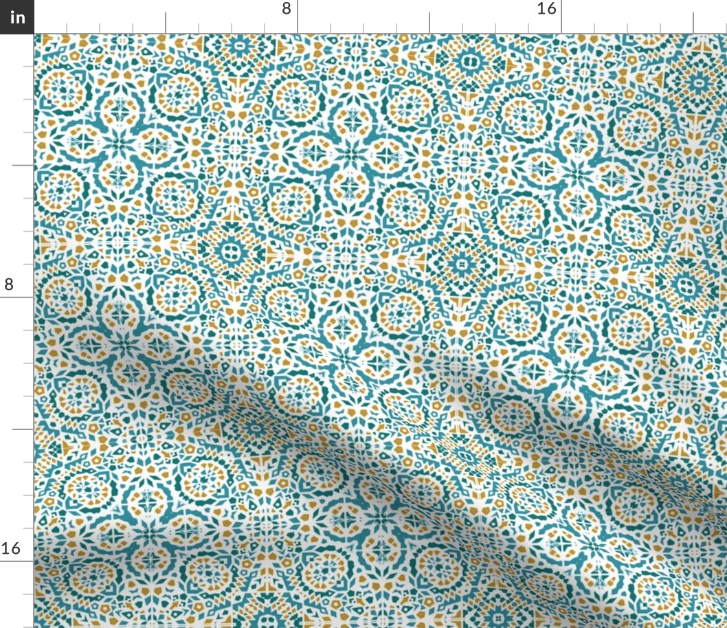 Teal and yellow Marrakesh Mini Bohemian teal, blue & rust mosaic