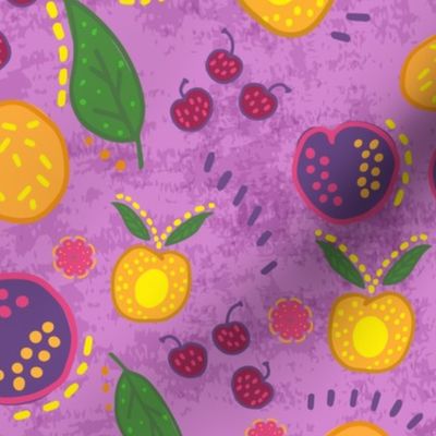 Jazzy Jam Fruit Plums Apricots  Cherries - Purple Multi