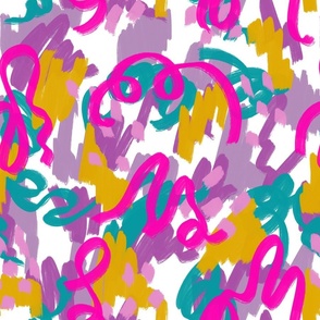 Abstract artful scribbles neon eighties on white copy