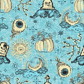 Halloween Sweetest graveyard pastel blue Large scale