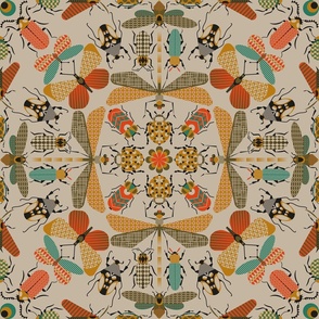 Insects in a retro style symmetrically arranged on a light background