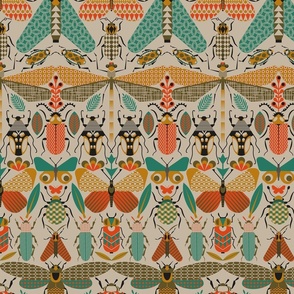 Insects in retro style on a light background