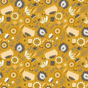 Folk Floral Pattern - Mustard