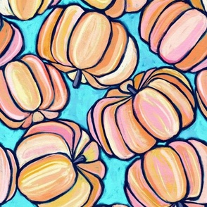 Tossed Pumpkins in Pastel Chalk - peach and turquoise, large