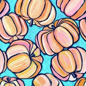 Tossed Pumpkins in Pastel Chalk - peach and turquoise, medium