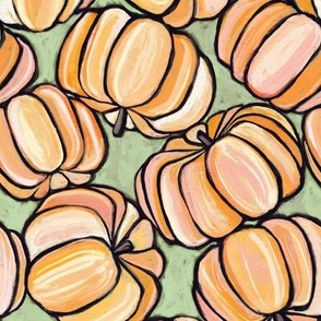 Tossed Pumpkins in Pastel Chalk - apricot and sage, large