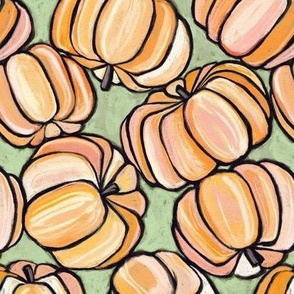 Tossed Pumpkins in Pastel Chalk - apricot and sage, medium