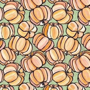 Tossed Pumpkins in Pastel Chalk - apricot and sage, small