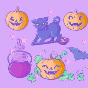 Witches cat in the pumpkin patch