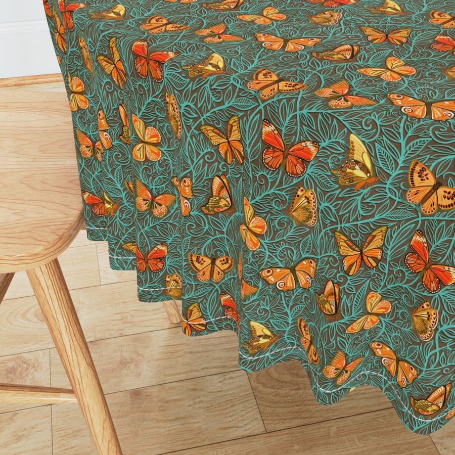 Butterfly Art Nouveau in Retro Orange and Teal - small print