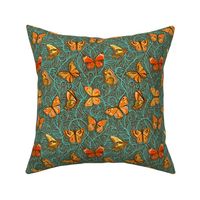 Butterfly Art Nouveau in Retro Orange and Teal - small print