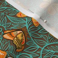 Butterfly Art Nouveau in Retro Orange and Teal - small print