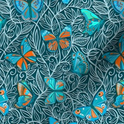 Butterfly Art Nouveau in Orange and Blue - small print