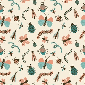 Bugs - peach and turquoise 