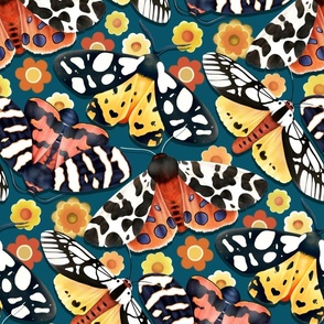 Fabulous Garden Tiger Moths -with retro 50's flowers 