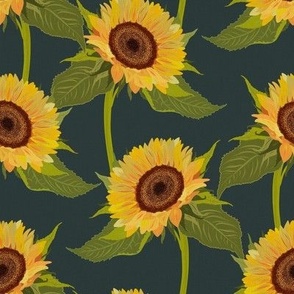 Sunflowers Large Linen Deep Teal_Iveta Abolina