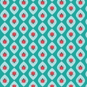 Retro Ladybugs Leaf Dots Turquoise 