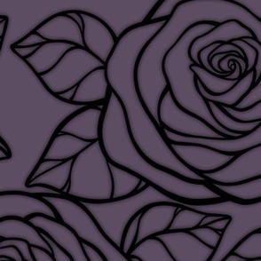 Large Rose Cutout Pattern - Somber Lilac and Black
