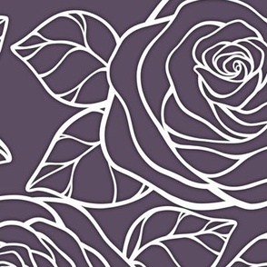 Large Rose Cutout Pattern - Somber Lilac and White
