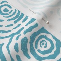 WATER RIPPLES AND LITTLE FISH - TURQUOISE ON WHITE