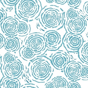 WATER RIPPLES AND LITTLE FISH - TURQUOISE ON WHITE