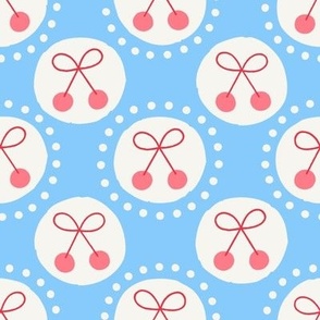 Retro Dots Cherries in Sky Blue 