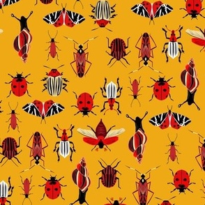 bugs and beetles on yellow