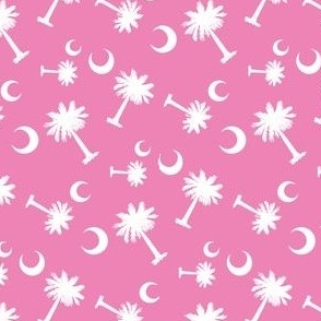 South Carolina Flag, Palmetto Moon, SOUTH CAROLINA Pink and White SMALL