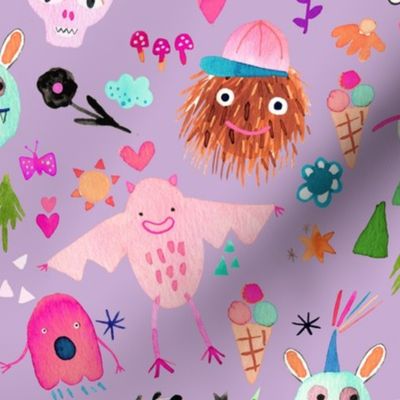 Cute halloween monsters Pastel Mauve Medium