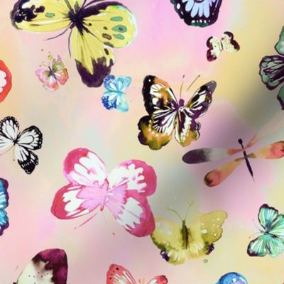 Butterfly Vintage watercolor Soft Multicolor pastel Medium