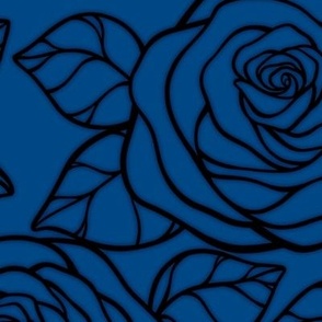 Large Rose Cutout Pattern - Blue and Black