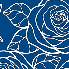 Large Rose Cutout Pattern - Blue and White