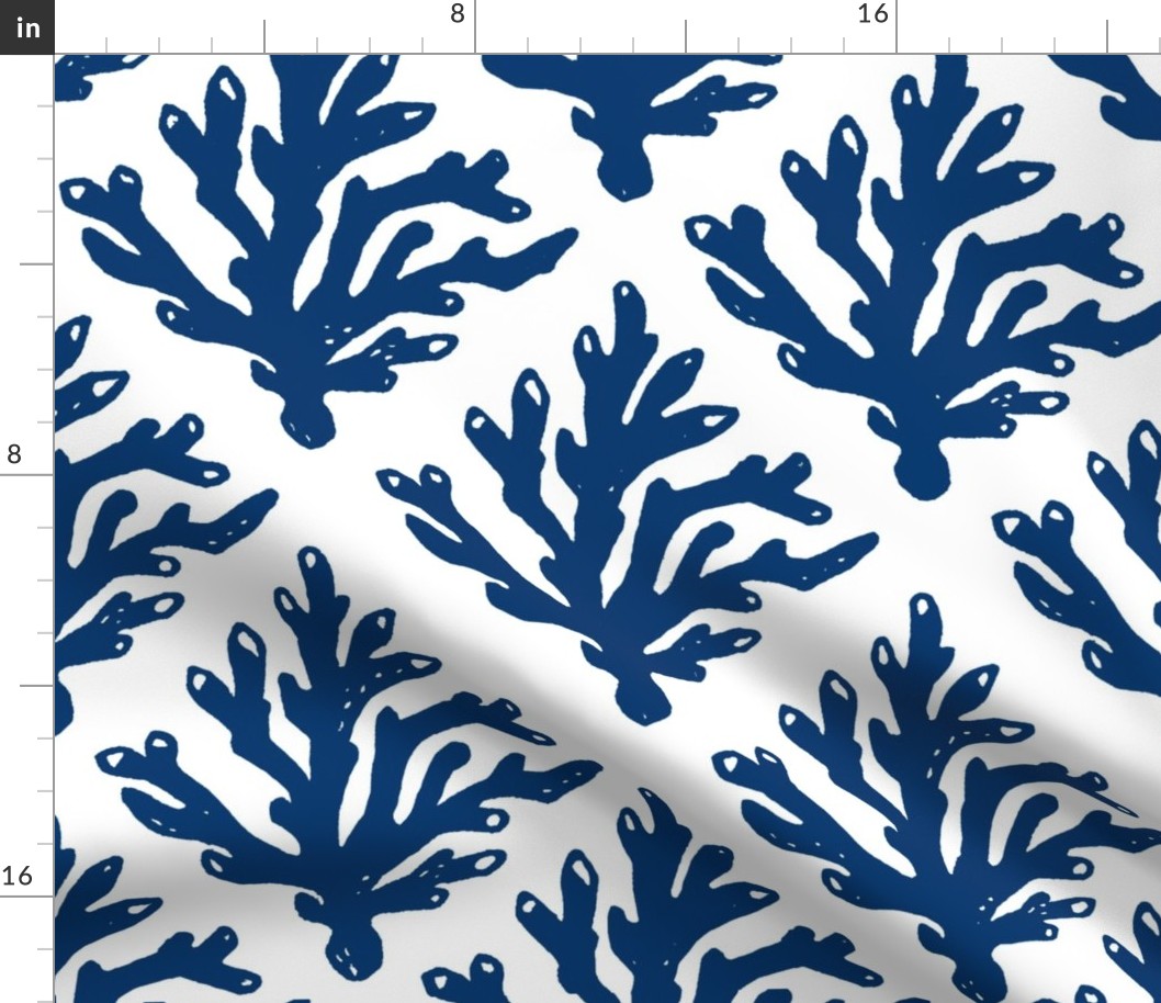 Coral Branch Block Print - Squid Ink Blue