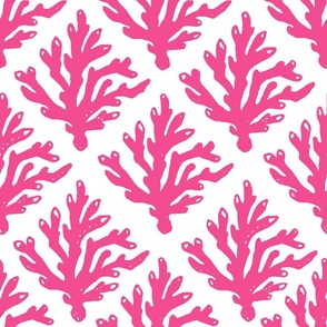 Coral Branch Block Print - Hot Pink