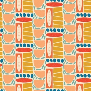 Abstract tiled multi colored rectangle and oval shapes Retro color palette