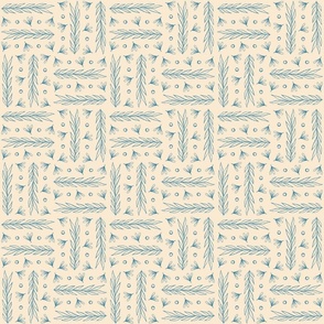 Floral basket weave checkered pattern Retro blue